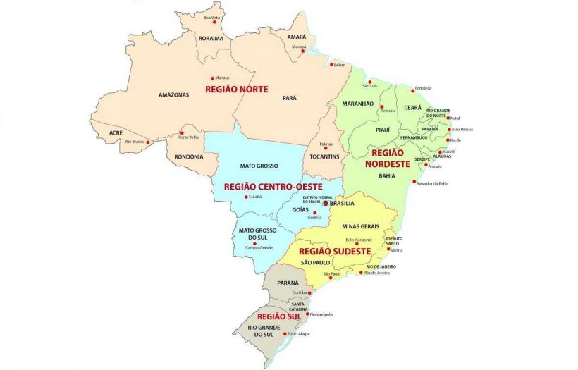 Figura 1. Mapa do Brasil por estados e regiões.