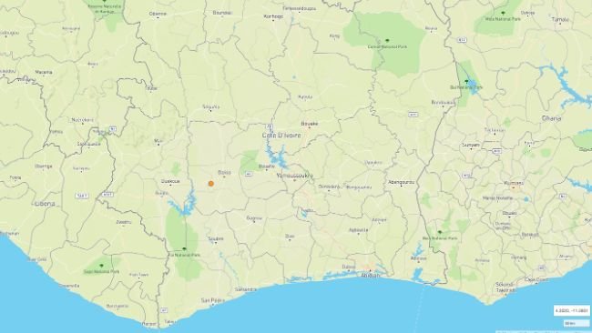 Localização do surto de PSA em Sassandra-Marahoué, Costa do Marfim.