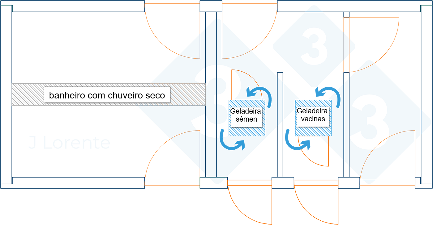 Planta da área de recepção com separação de áreas.