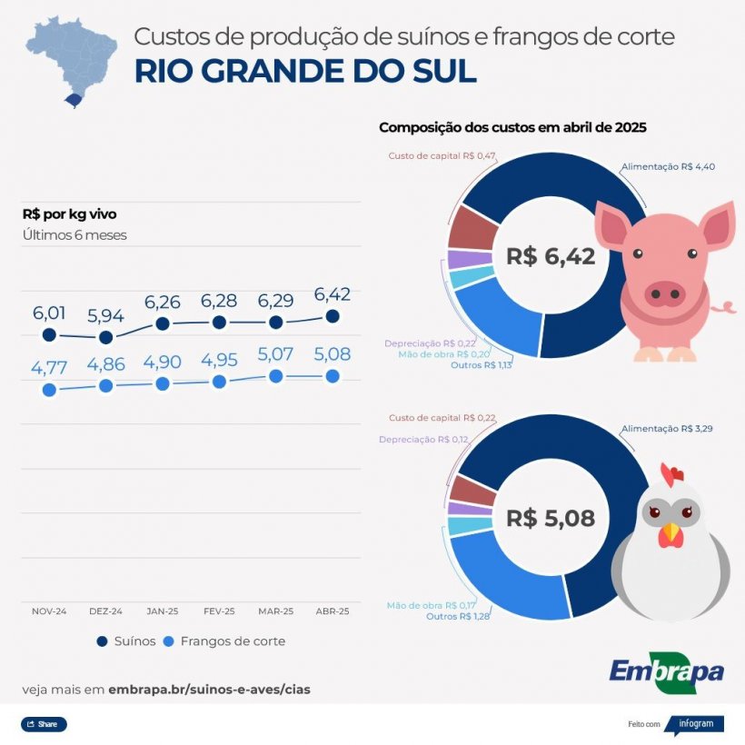 Figura 3. Custos de produção de suínos e aves no Rio Grande do Sul.