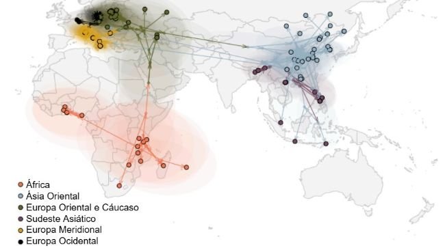 Figura 2. Propagação global do vírus da PSA (Rossi et al., bioRxiv 2025).